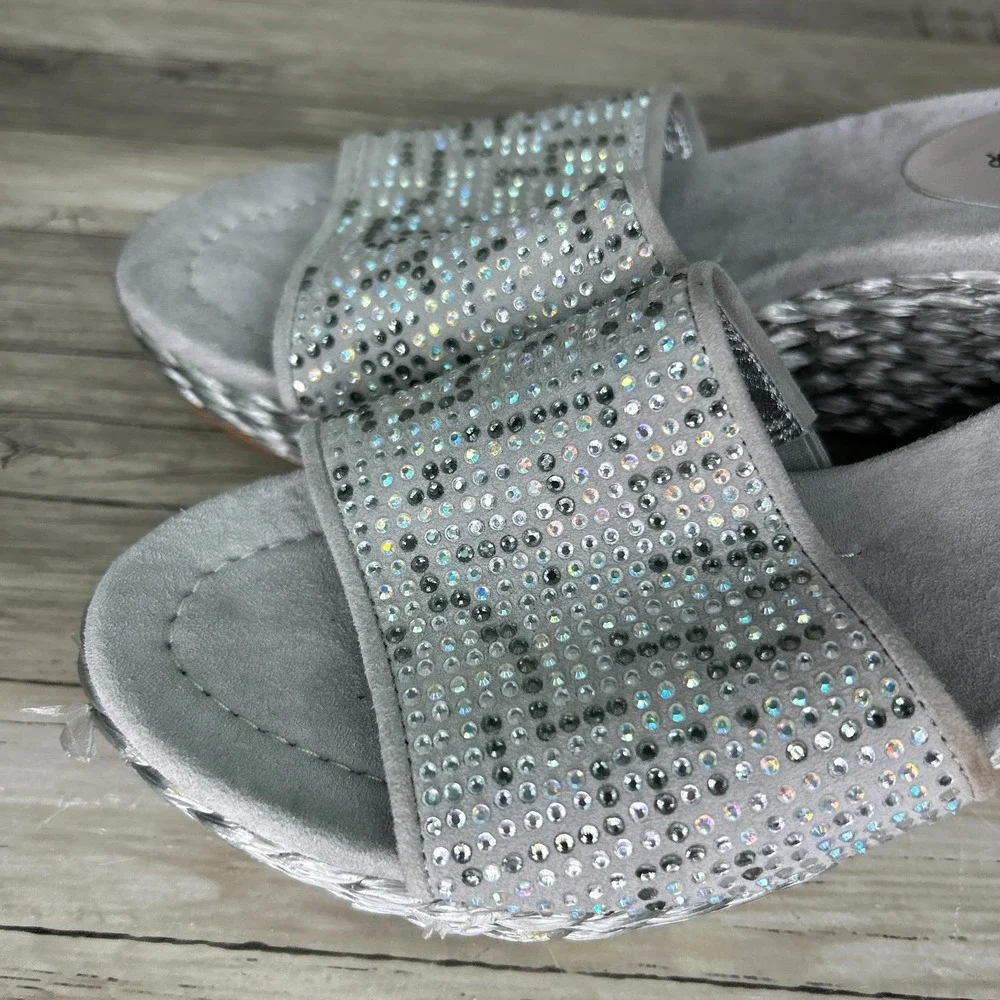Donald J Pliner Frida SP Rhinestone Espadrille Wedge Slide Sandals 8M